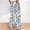thumbnail image 3 of Womens Pants Elastic Waist Printed Wide Leg Drawstring Pocket Full Length Pants, 3 of 4