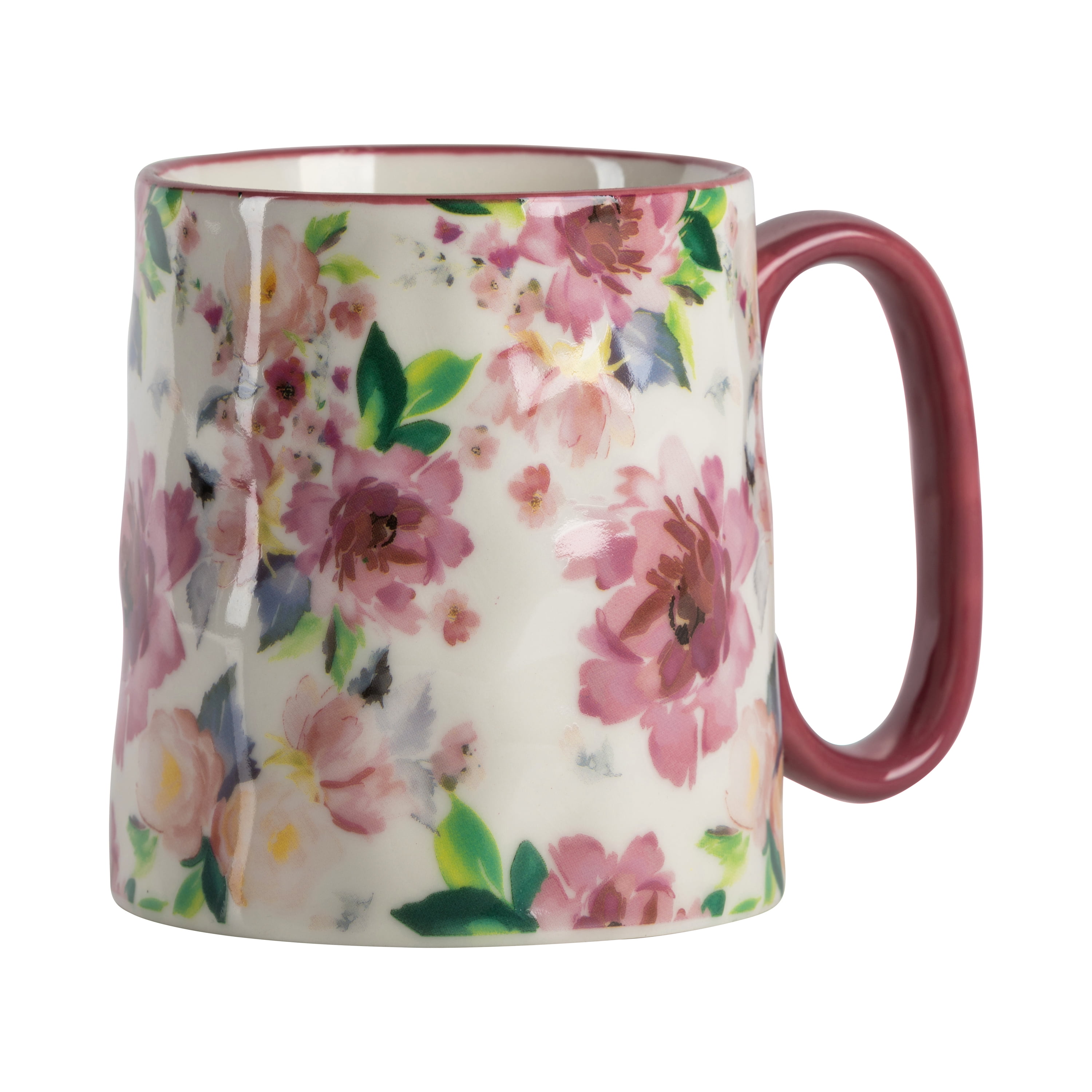 10 Strawberry Street Bella Mauve Water Color 14 oz. Ceramic Floral Mug, Set of 4