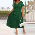 thumbnail image 3 of MELDVDIB Dresses for Women Sequin V-Neck Short Sleeve Spring Summer Long Dress Solid Color Oversized Loose Outfits, 3 of 8