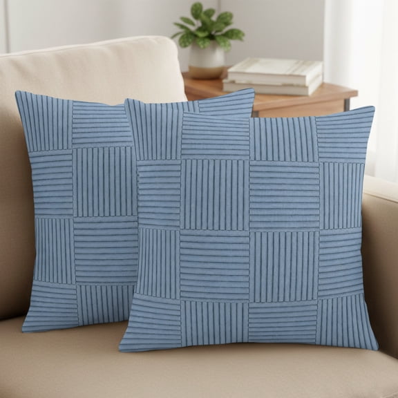 Set of 2 Blue Woven Strips Pillow Covers 20x20 Inch, Navy Blue Square Blocks Woven Texture Rustic Decorative Throw Pillow Cases Cotton Cushion Covers for Sofa Couch Bed Living Room Bedroom Home Decor