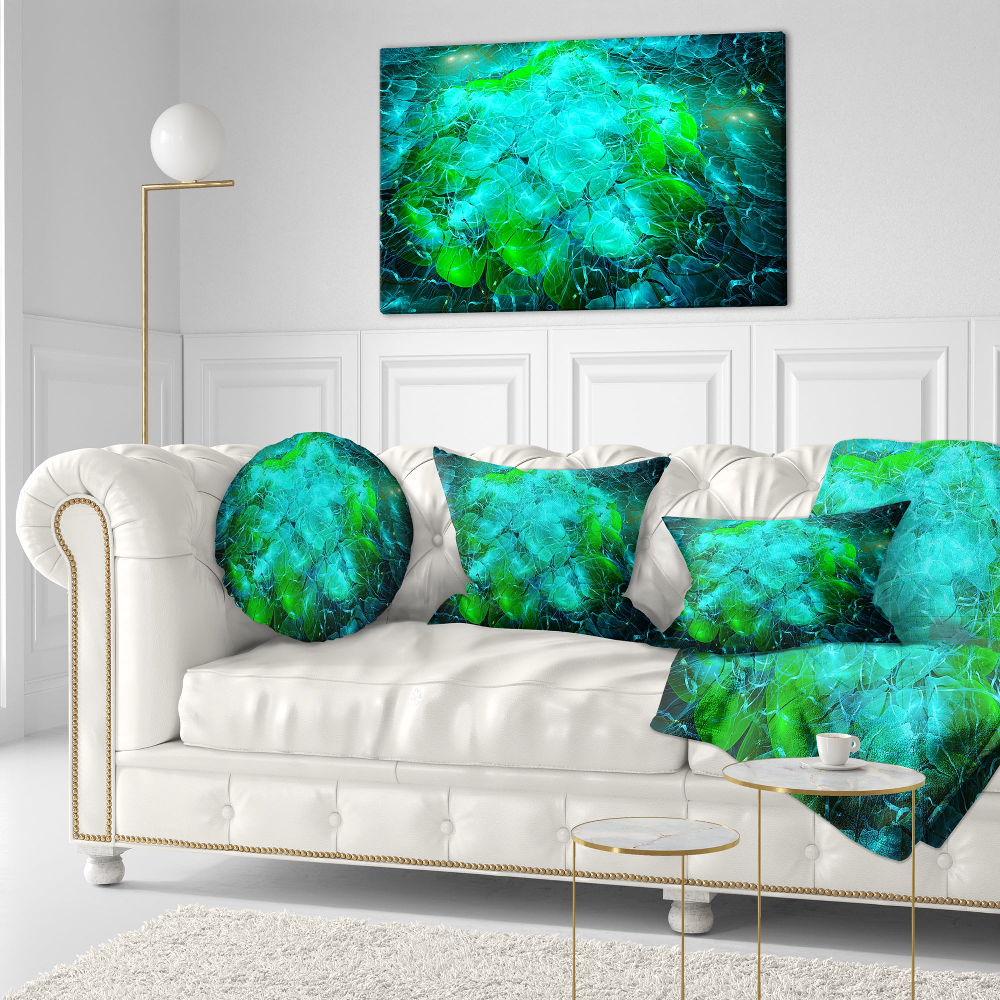Designart Fractal Smoke Texture Green - Abstract Throw Pillow - 12x20