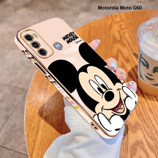 Carcasa Para Motorola Moto G10 G22 G30 G50 5G G52 G60 G40 Fusion Nueva Cara Cuadrada Sosteniendo Diseño De Mickey Patrón Cubierta De Lujo Galvanoplastia Suave Funda Para Teléfono