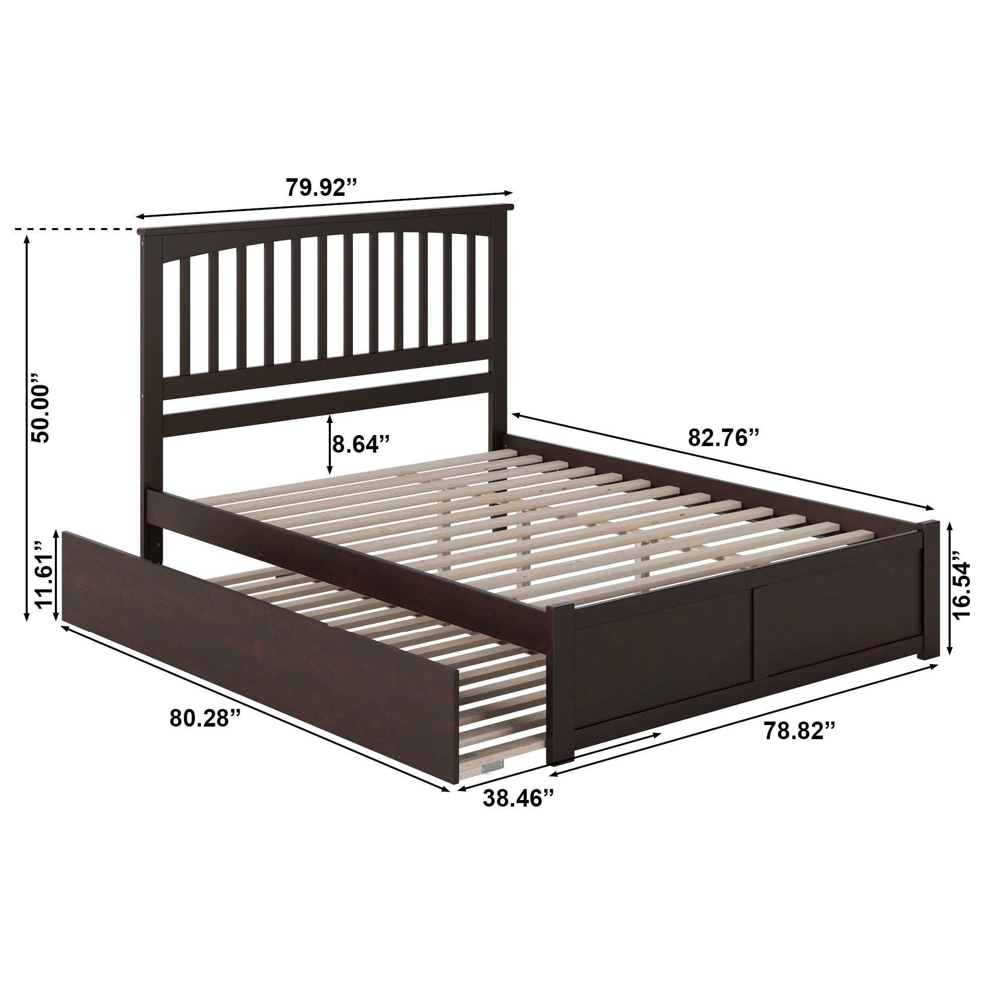 AFI Mission King Wood Platform Bed with Footboard and Twin XL Trundle, Espresso