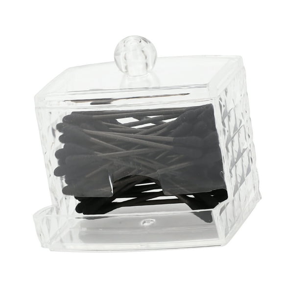Unique Bargains 1 Pc Diamond Pattern Square Cover Plastic Cotton Swab Jar for Bathroom Clear