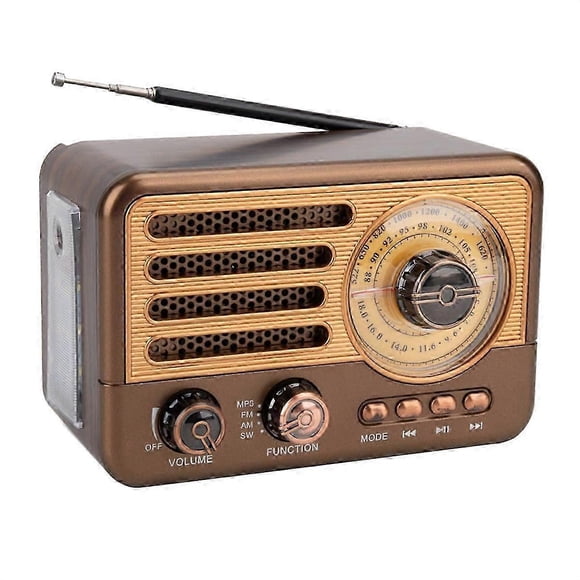 Portable Retro Radio Vintage Bluetooth Speaker FM/AM Radio Receiver with LED Flashlight, Supports TF
