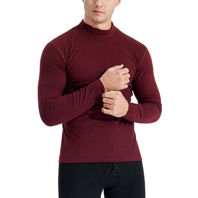 Innerwin T Shirts Half Turtleneck Mens Underwear Tops Daily Wear Solid Color Fashion Basic Tee Wine Red 3XL