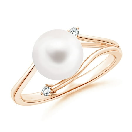 Cultured Mabe Pearl Ring - June Birthstone - Round FreshWater Cultured Pearl Solitaire Ring with Diamond Accents in 14K Rose Gold (8mm Freshwater Cultured Pearl)