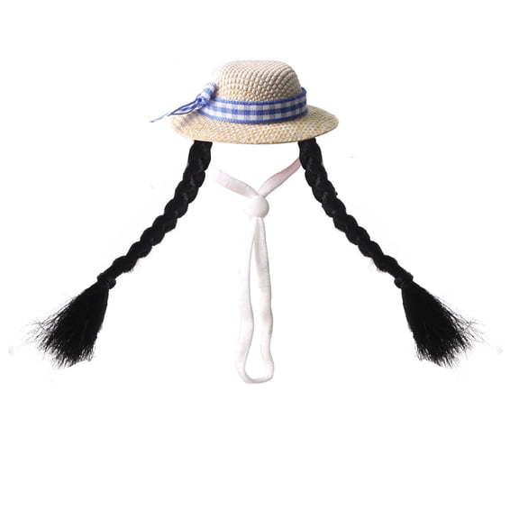 Kicpot Adjustable Hat for Small Pets Straw Hats with Braided Wigs for Hamster Guinea Pig Bird Rabbit Parrot Beach Party Decorations for Small Pet Funny Hats
