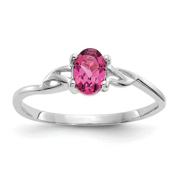 10K White Gold Polished Geniune Pink Tourmaline Birthstone Ring