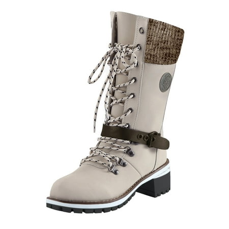 

Wesracia Boots For Women Winter Boots Womens Ladies Fashion Heels Lace Up Round Toe Solid Boots Shoes