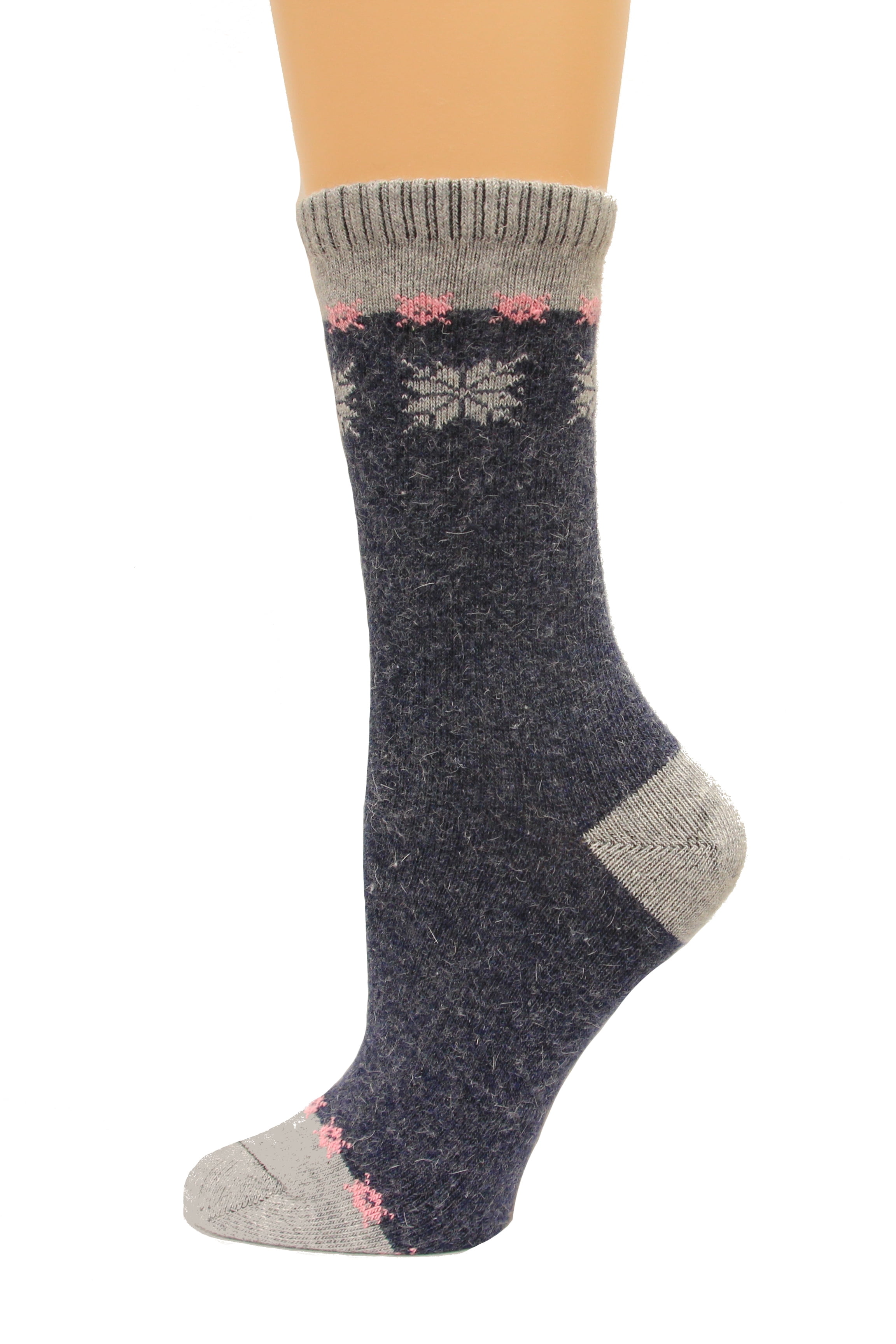 Wise Blend Angora Snow Flake Crew Socks, 1 Pair, Denim, Medium, Shoe ...