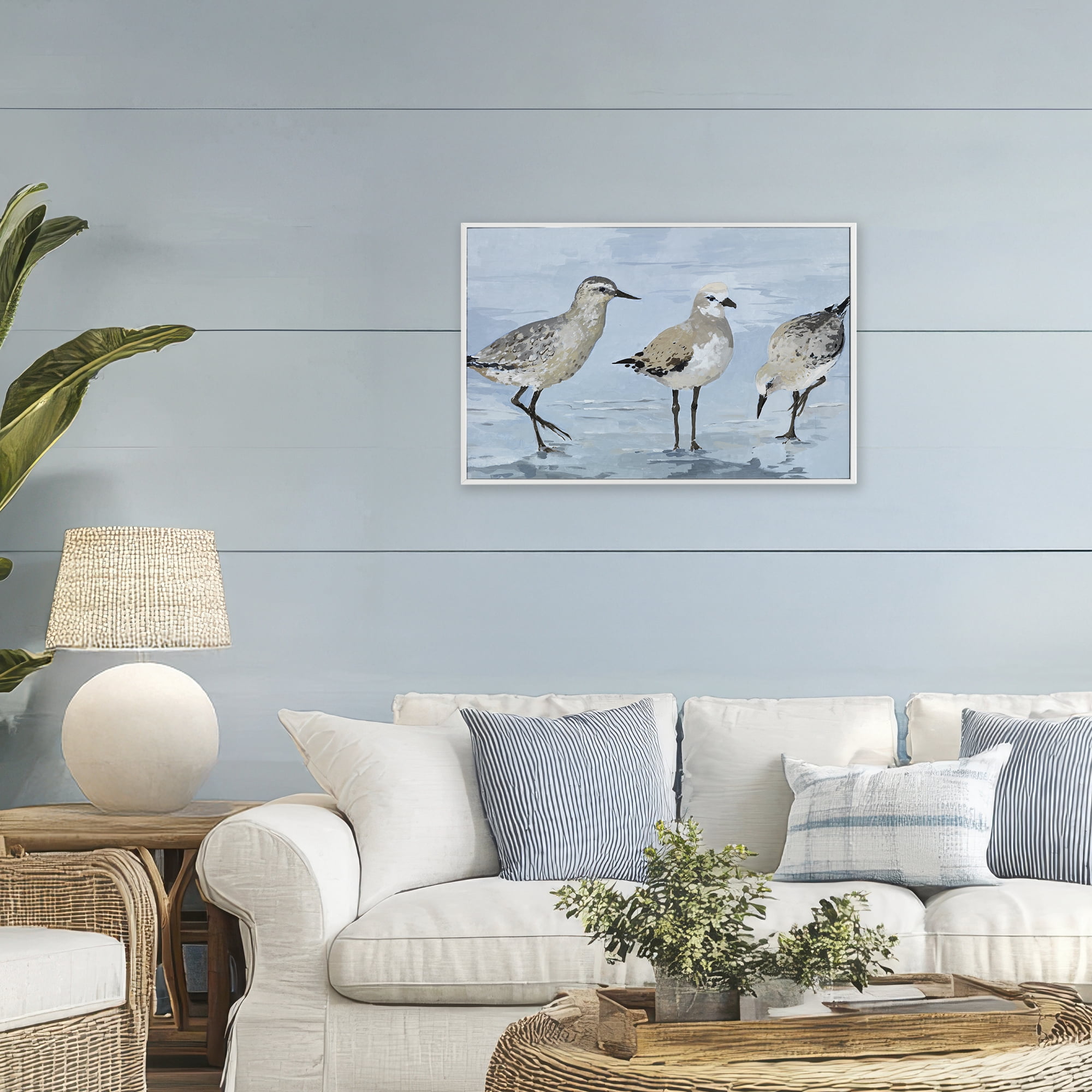 Stupell Industries Sandpipers Beach Coastal Scene White Framed Giclee Art, design by Lorenzo Collective