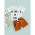 thumbnail image 2 of Qmyliery Children's Summer Shorts Set Short Sleeve Letters Print Tops Solid Elastic Waistband Shorts, 2 of 9