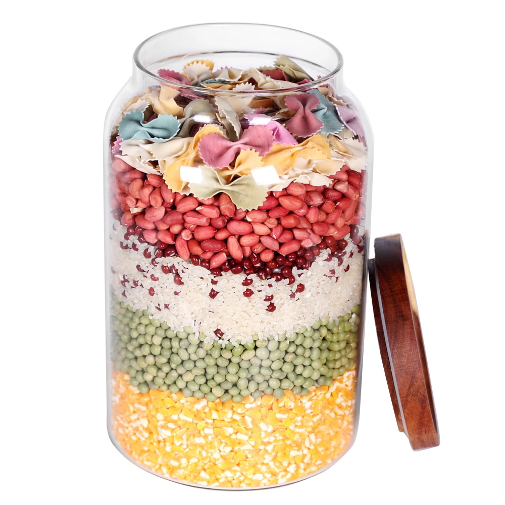 Egg Jars Kitchen  Canister 1 Gallon Clear Large Glass Food Storage Jar with Wooden Airtight Lid  for Spaghetti Pasta, Powder, flour, Tea, Coffee cereals