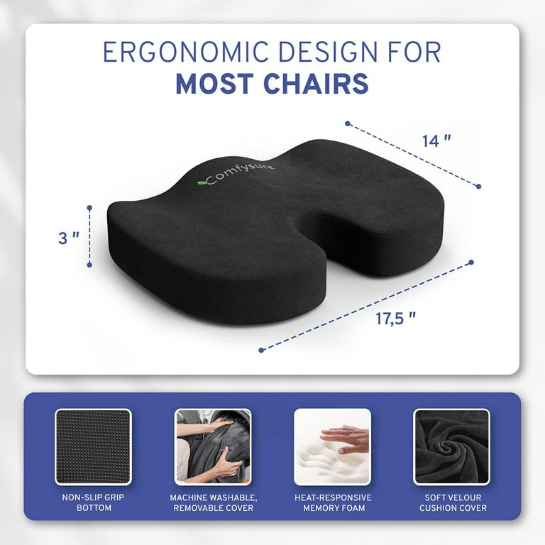 Ergonomic Seat Cushion for Office Chairs, Gaming Chair and Cars - Enhances  Posture and Support, Provides Pressure Relief for Tailbone, Support &  Hemorrhoid Decompression 