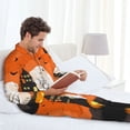 thumbnail image 3 of Halloween Costumes Mens Pajamas Set, Halloween Orange Night Scene Halloween Pajamas Button Down Long Sleeve Loungewear Halloween Sleepwear Pjs sets for Men, 3 of 7