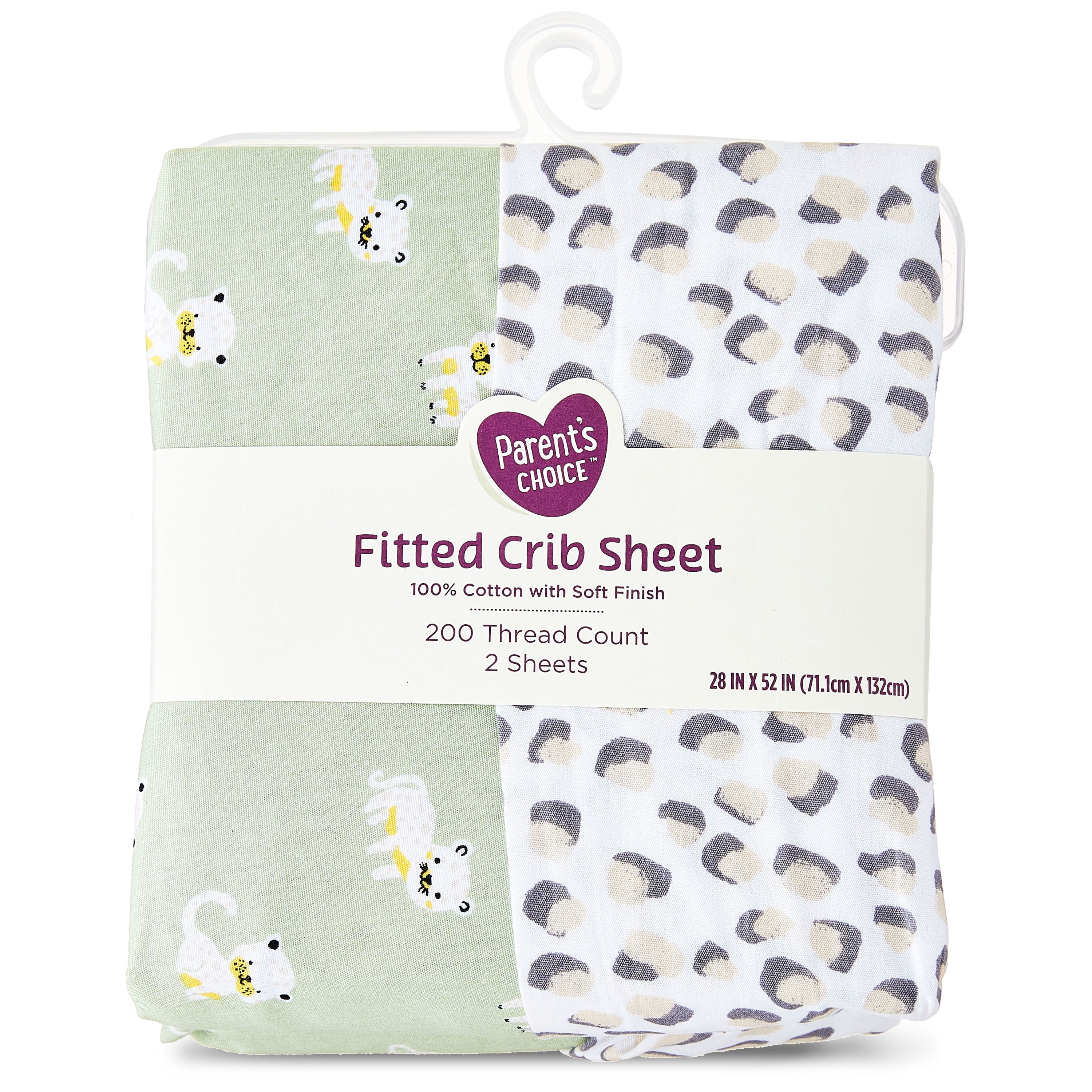 Parent's Choice 2-Pack 100% Cotton Infant Fitted Crib Sheets, Cheetah