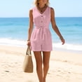 thumbnail image 7 of WAGUTH Women's Belted Cotton Linen Rompers V Neck Sleeveless Button Down Jumpsuit Casual One Piece Shorts with Pockets for Summer, 7 of 7