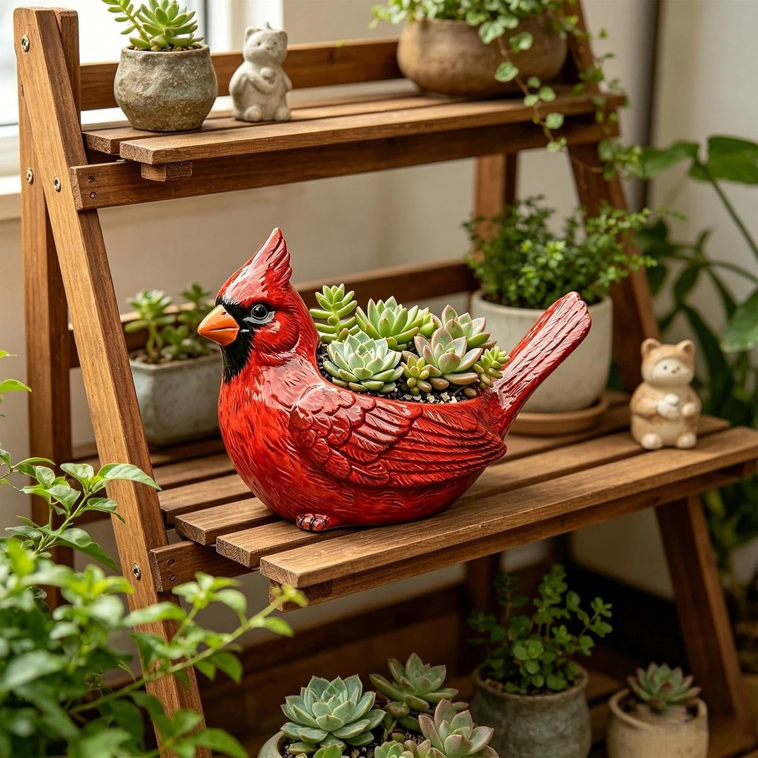 Cardinal Bird Succulent Planter 1Pcs Red Cardinal Flower Pot Resin with Drainage Hole for Indoor Outdoor Plants Cute Animal Plant Pot Garden Desk Decor Red