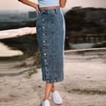 thumbnail image 5 of Fgnfyis Women's Clothing European Style Button Front Irregular Slit Denim High Waist Long Skirt Casual Showing Figure Design Dark Blue S, 5 of 7