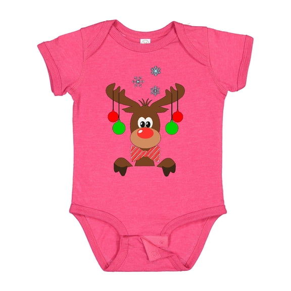 Inktastic Cute Christmas Reindeer with Red Nose, Ornaments and Bow Tie Boys or Girls Baby Bodysuit