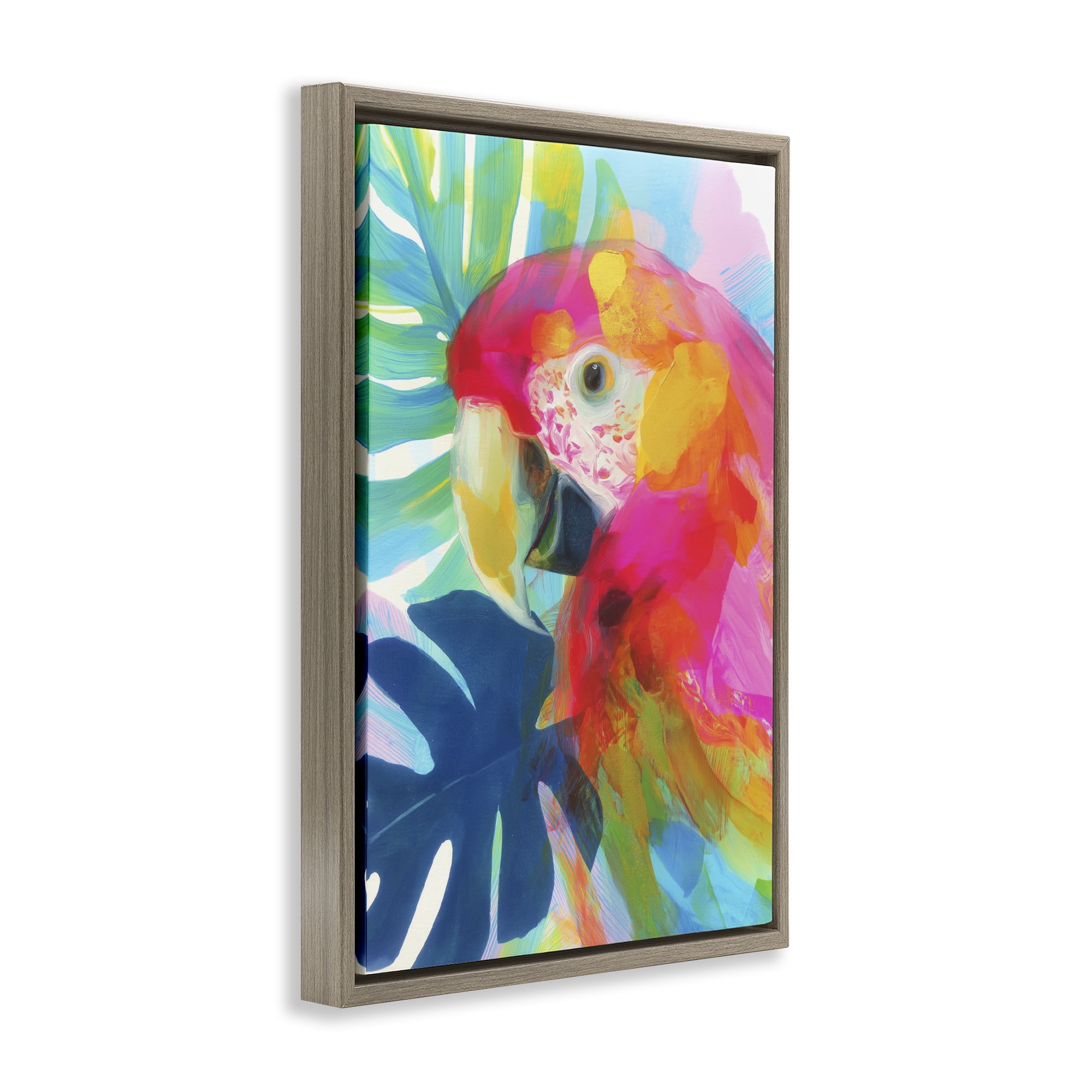 Stupell Industries Scarlet Macaw in Paradise Brown Framed Floater Canvas Wall Art, design by Chromatic Storm Studio