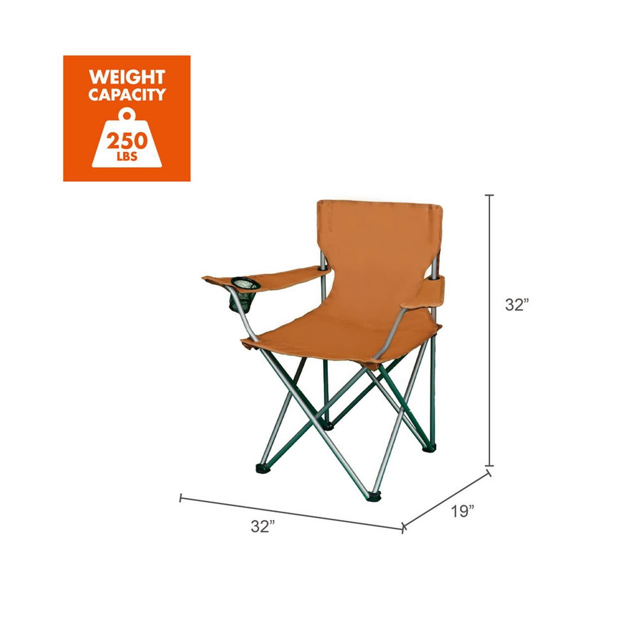 Ozark Trail Folding Camp Chair with Cup Holder – Lightweight, Portable Outdoor Chair for Camping, Tailgating & Sports – Brown