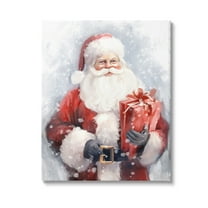 Stupell Industries Santa with Red Gift Holiday Painting Gallery Wrapped Canvas Art Print Wall Art, 16 x 20