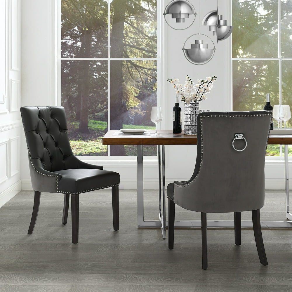 Inspired Home Faith Leather PU/Velvet Dining Chair Set of 2 Tufted Ring