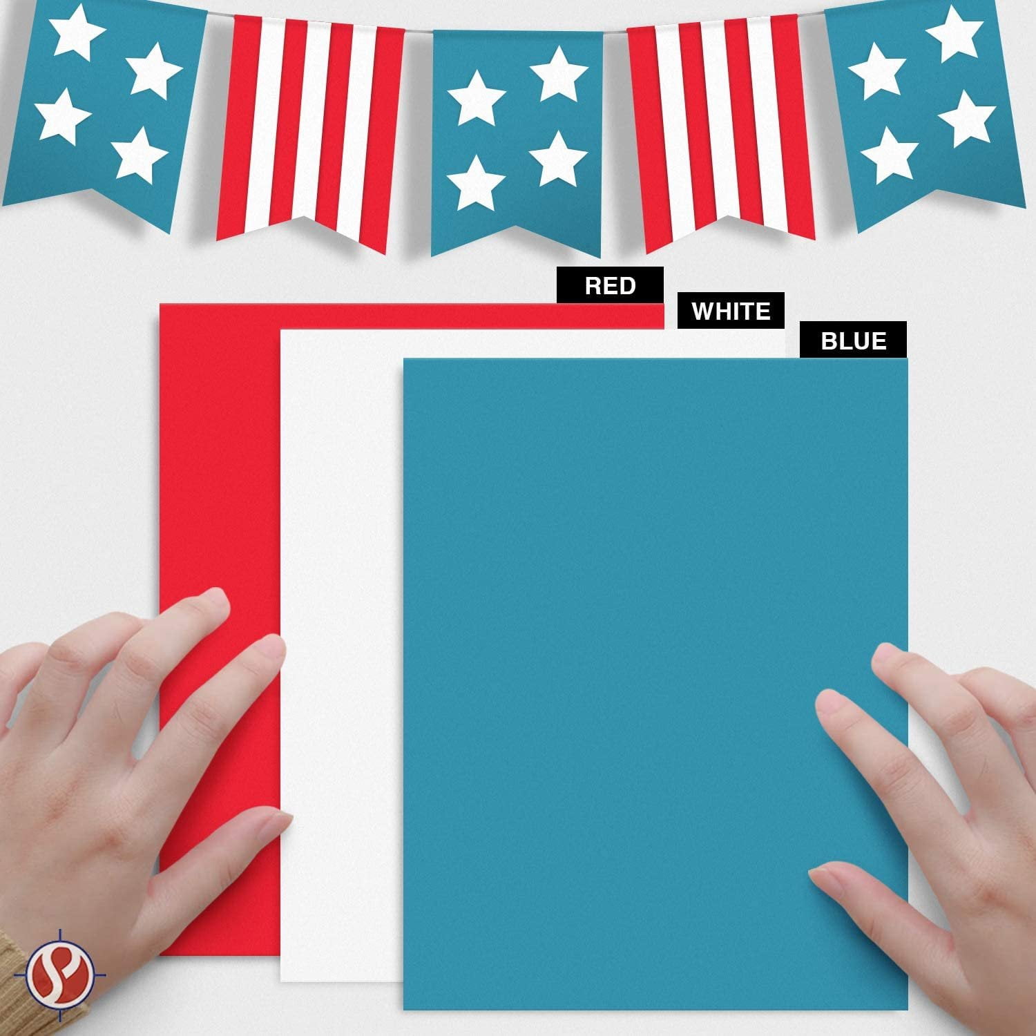 Patriotic Colored Card Stock Paper, American Red Blue & White 8.5 x 11" Color Cardstock for 4th of July, Labor Day Greetings & Invitations, Arts & Crafts | 25 Blue, 25 Red, 50 White (100 Total)