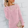 thumbnail image 5 of Plus Size Sexy Women Floral Lace Long Sleeve Sweater Solid Color Jumper Top, 5 of 7