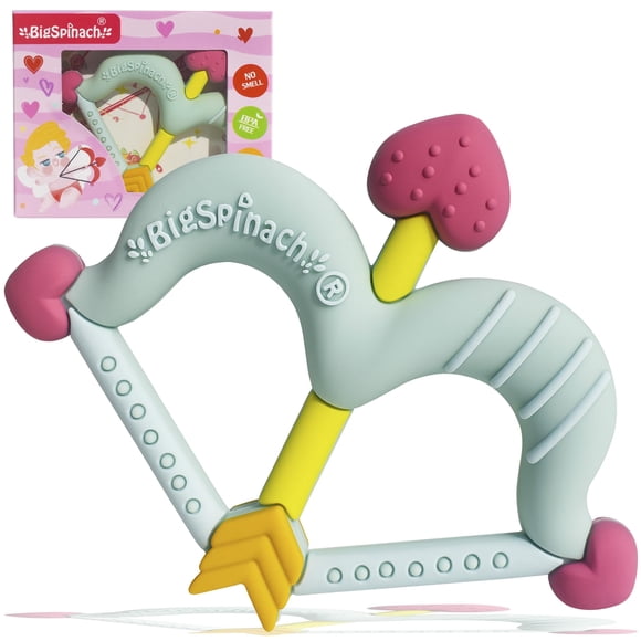 Teether BIGSPINACH Cupido - Lazo de silicona con forma de corazón, color verde