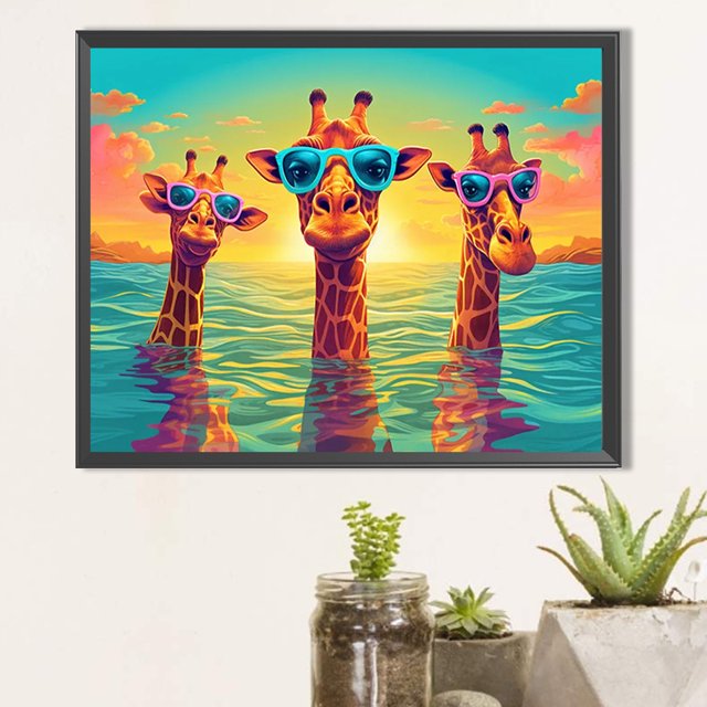Cuadros Decorativos Pintura de diamante 5D DIY taladro redondo completo parcial AB natación jirafas decoración del hogar DQrwqpou embutido en tela