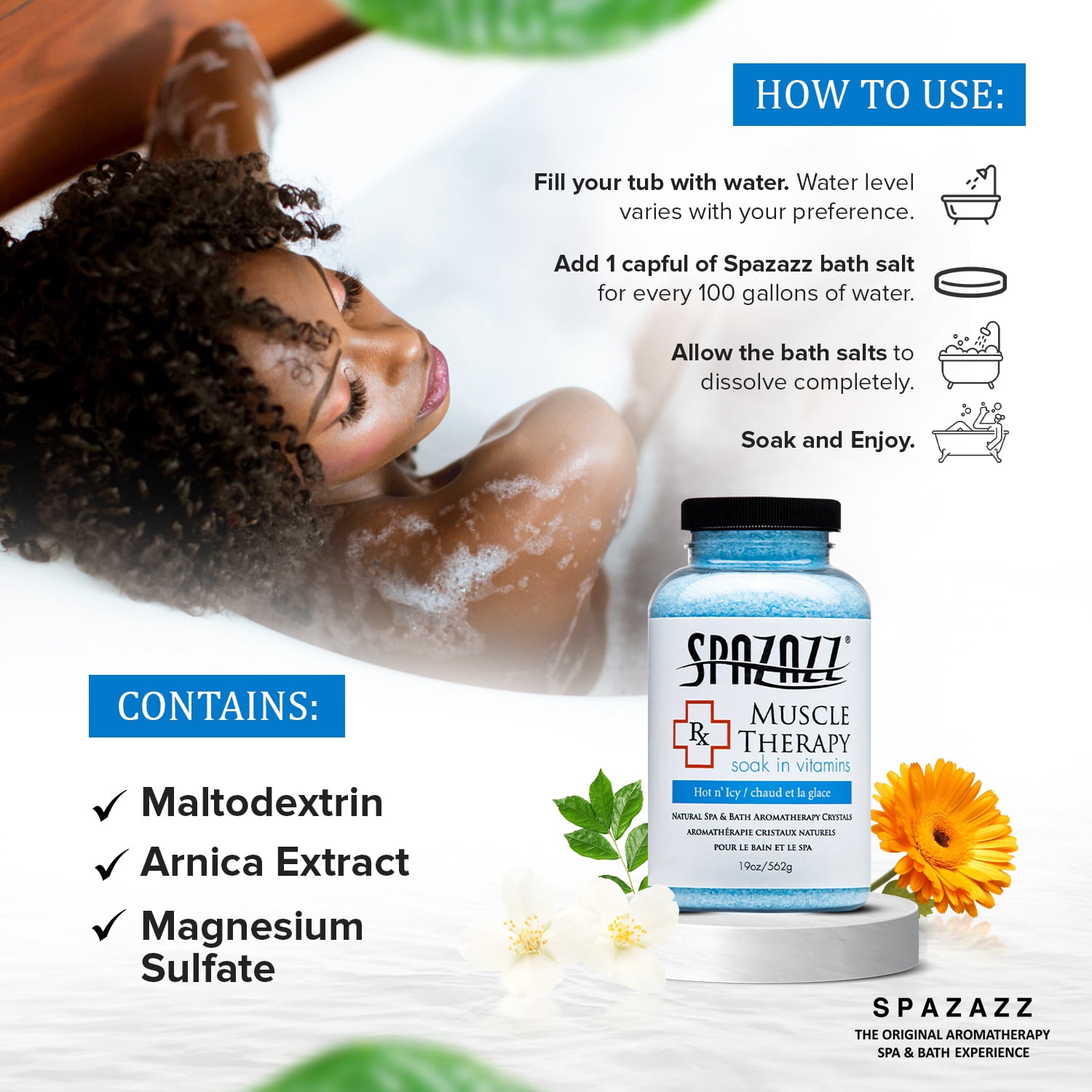 Spazazz Natural Spa & Bath Muscle Aromatherapy Crystals – 2 Pack (19oz Each) – Aloe Vera Scent, Magnesium & Mineral-Infused Hot Tub Soak – Relaxing Spa Essentials for Soaking Tubs & Foot Baths