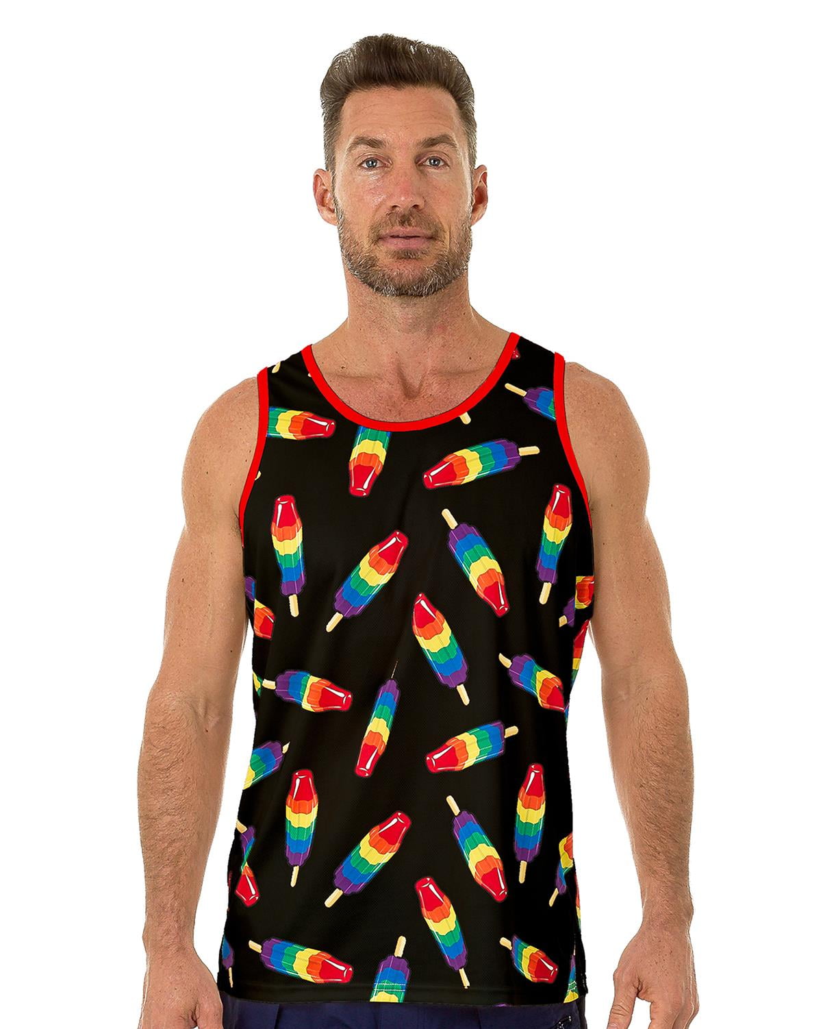 Uzzi Mens Tank Top Rainbow Pride Flag Sleeveless T-Shirt Fun Top, Ice ...