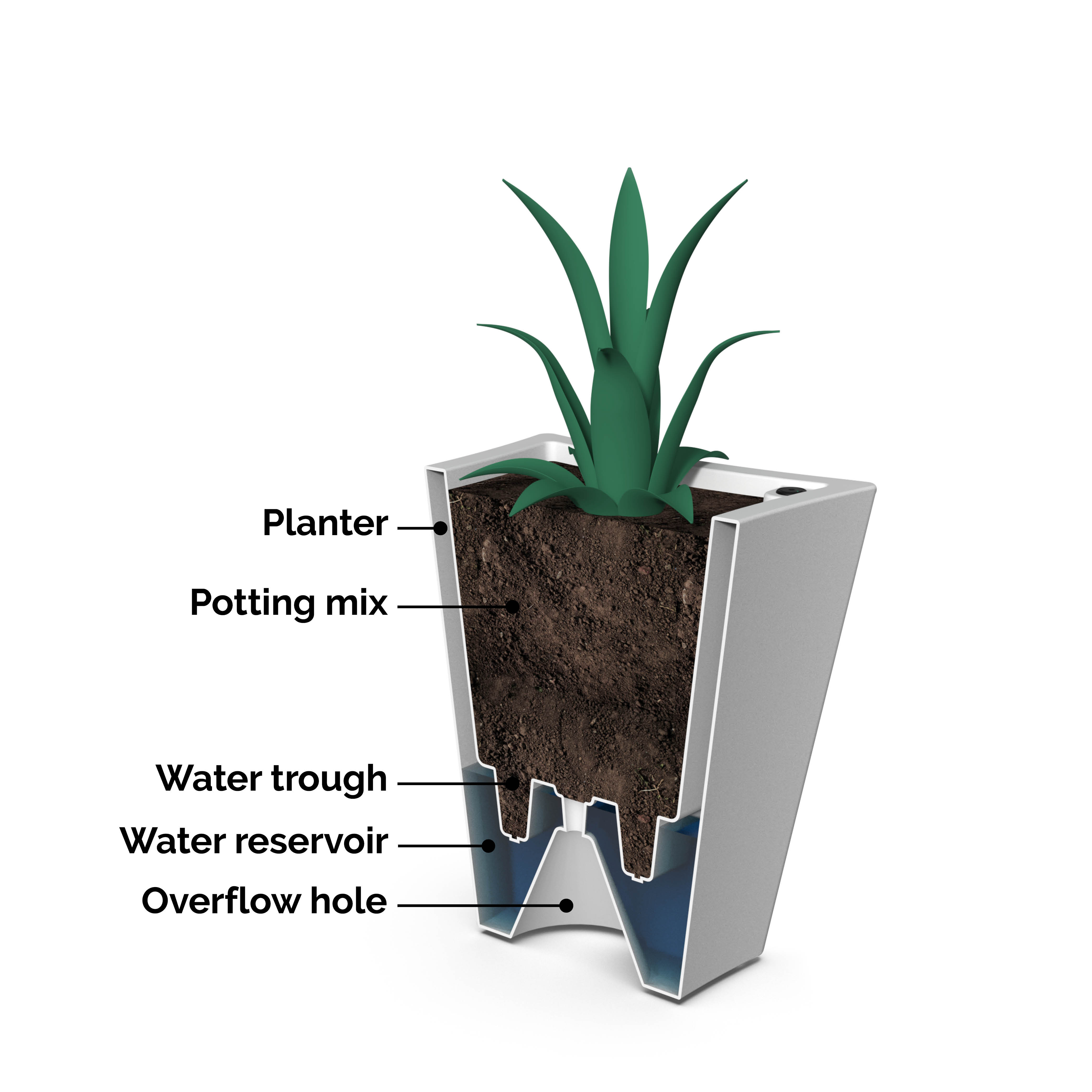 Bristol 18in Tall Planter - White