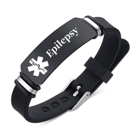 Vagzen Silicone Medical Alert ID Bracelet for Men, Engraving Epilepsy, Adjustable