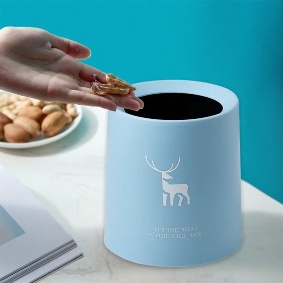 Deer Trash Can, Cute Animal Design Small Wastebasket for Desk, Bedroom & Office with "Put Trash Where It Belongs" Message, Decorative Bin Blue