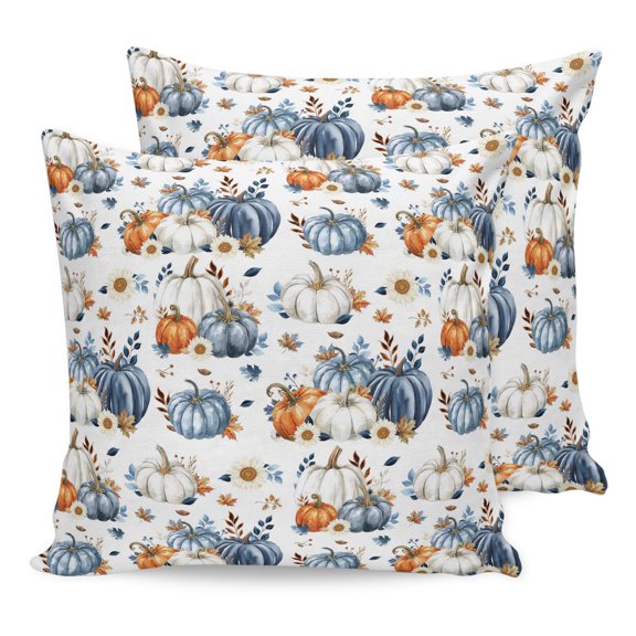 Pillow Covers 20x20 Set of 2, Fall Blue Pumpkin Square Throw Pillow Covers for Couch/Sofa/Living Room, Thanksgiving Autumn Daisy Pastoral Decorative Soft Pillowcases for Couch Throw Pillows