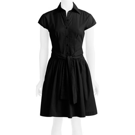 Women's Short Sleeve Belted Dress - Walmart.com