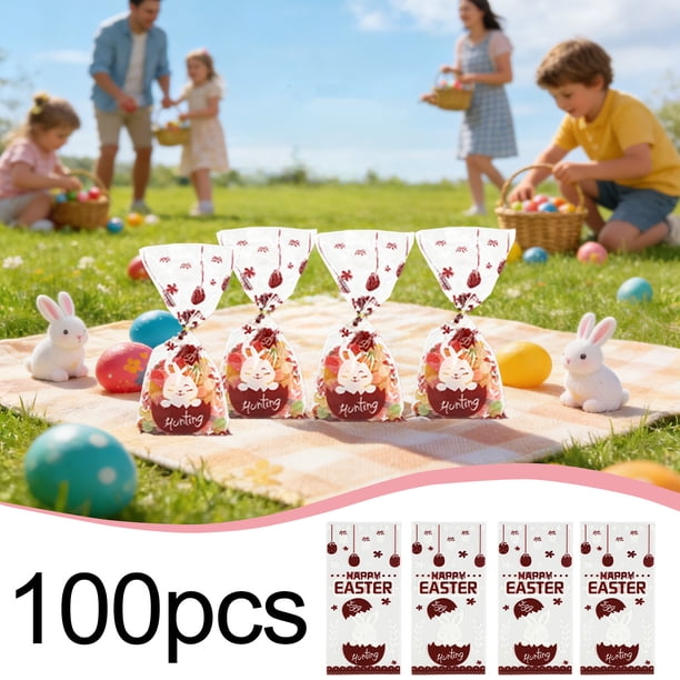 Contenedores de almacenamiento, bolsas de plástico transparente para dulces, decoración de huevos de conejo, bolsas de plástico OPP para dulces, bolsas de plástico para regalo