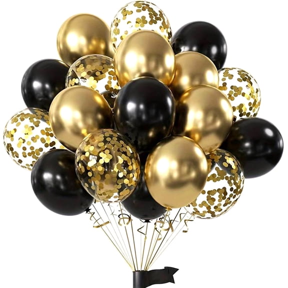 19Pcs Black & Gold Balloon Set - 10in Black & Metallic Gold Latex Balloons, 12in Gold Confetti Balloons for Birthday, Graduation & Wedding Party Decorations