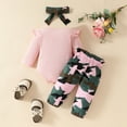 thumbnail image 3 of Hotiary Girls Letter Printed Pit Strip Top and Camouflage Pants Set Infant Toddler Autumn Outfits with Hairband 0-18M, 3 of 10