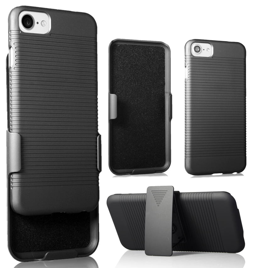 Case with Clip for iPhone SE 2022/2020, Nakedcellphone Black Ribbed