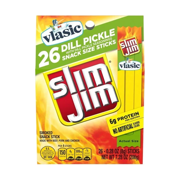Slim Jim Dill Pickle Snack Sticks 26 Count