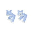 thumbnail image 5 of Loicainy Toddler Baby Girls Summer Outfits 6 12 18 24 Months 2T 3T Flying Sleeve Crew Neck Plaid Print Vest Tops and Elastic Waist Pants Clothes Set, 5 of 9