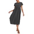 thumbnail image 4 of Vestido midi Zhyaj de algodón con cuello redondo y manga corta con bolsillos, 4 of 7
