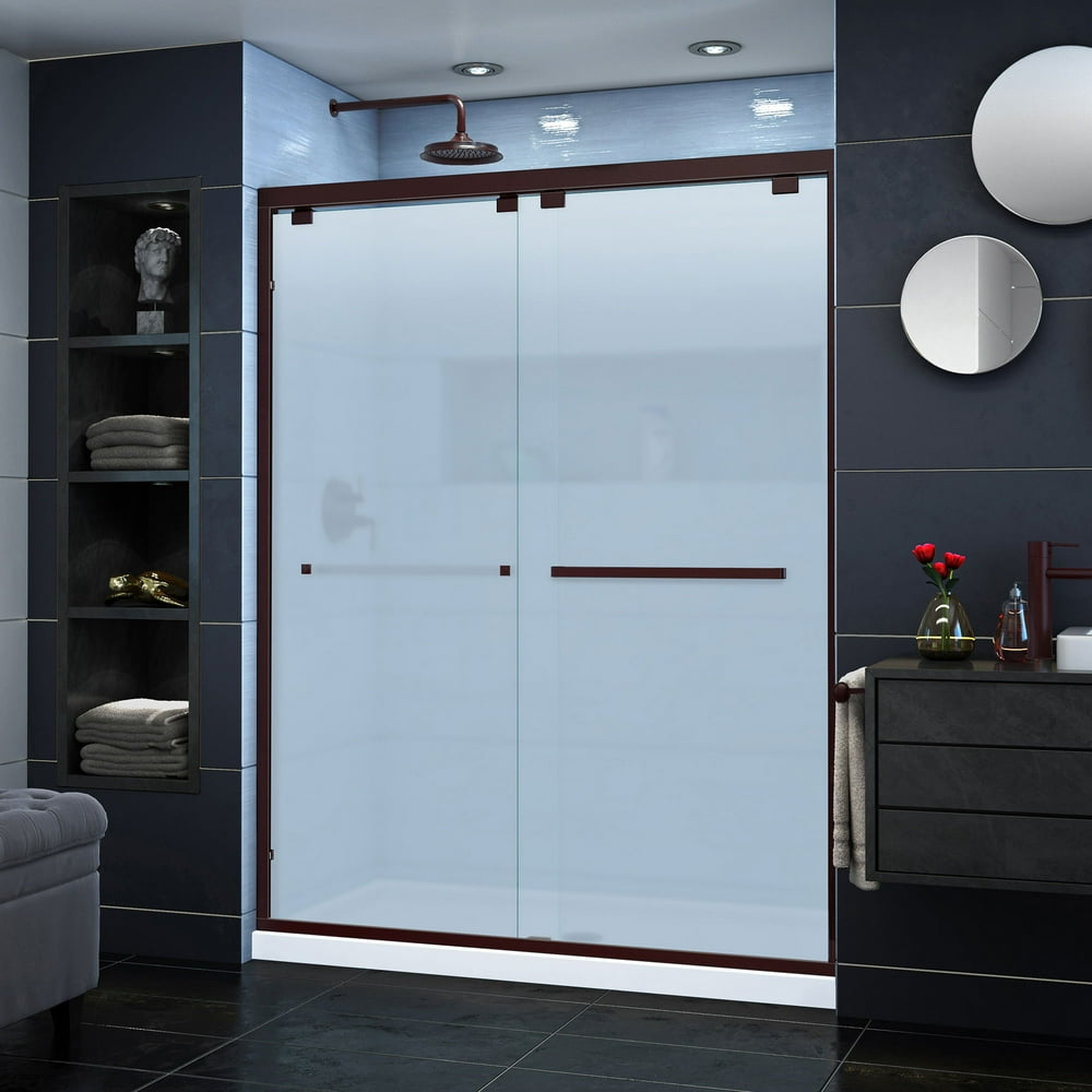 DreamLine Encore 5660 in. W x 76 in. H Frosted Glass SemiFrameless Bypass Sliding Shower Door