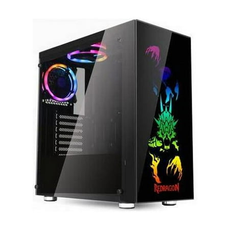 Redragon GC608 Steeljaw GC608 No Power Supply ATX Mid Tower PC Gaming Case with Windows