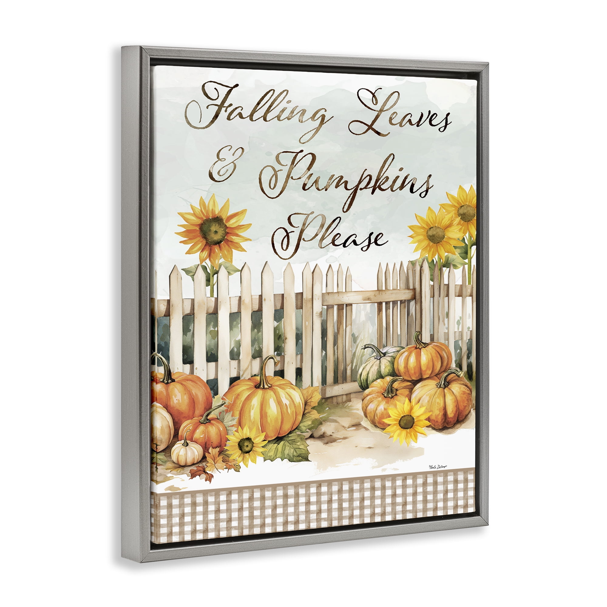 Stupell Industries Pumpkins Please Sentiment Botanical & Floral Painting Gray Floater Framed Canvas Art Prints Wall Art, 25 x 31